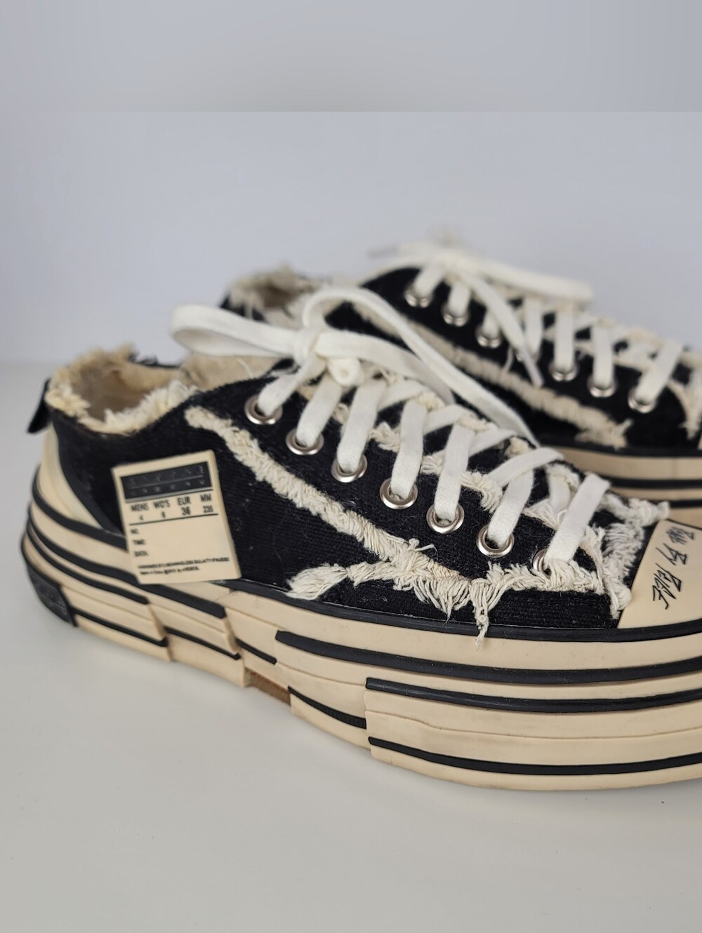 Low Top Canvas Sneakers Chunky Platform Sole Black White Peace By Piece EU 36